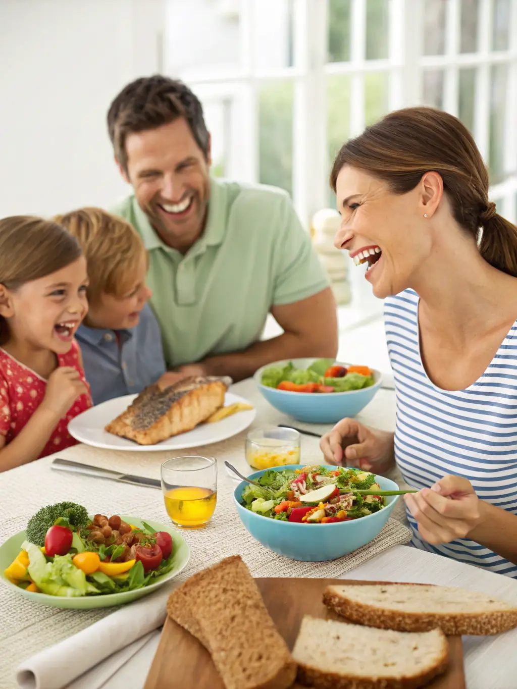 A family happily gathered around a table, representing the long-term wealth preservation achieved through Summit Bridge Advisory's wealth management services.